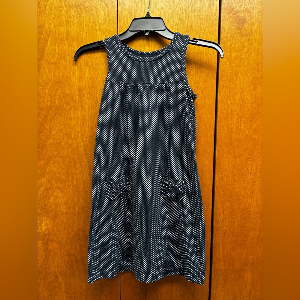 Lands' End Navy and White Dotted Dress